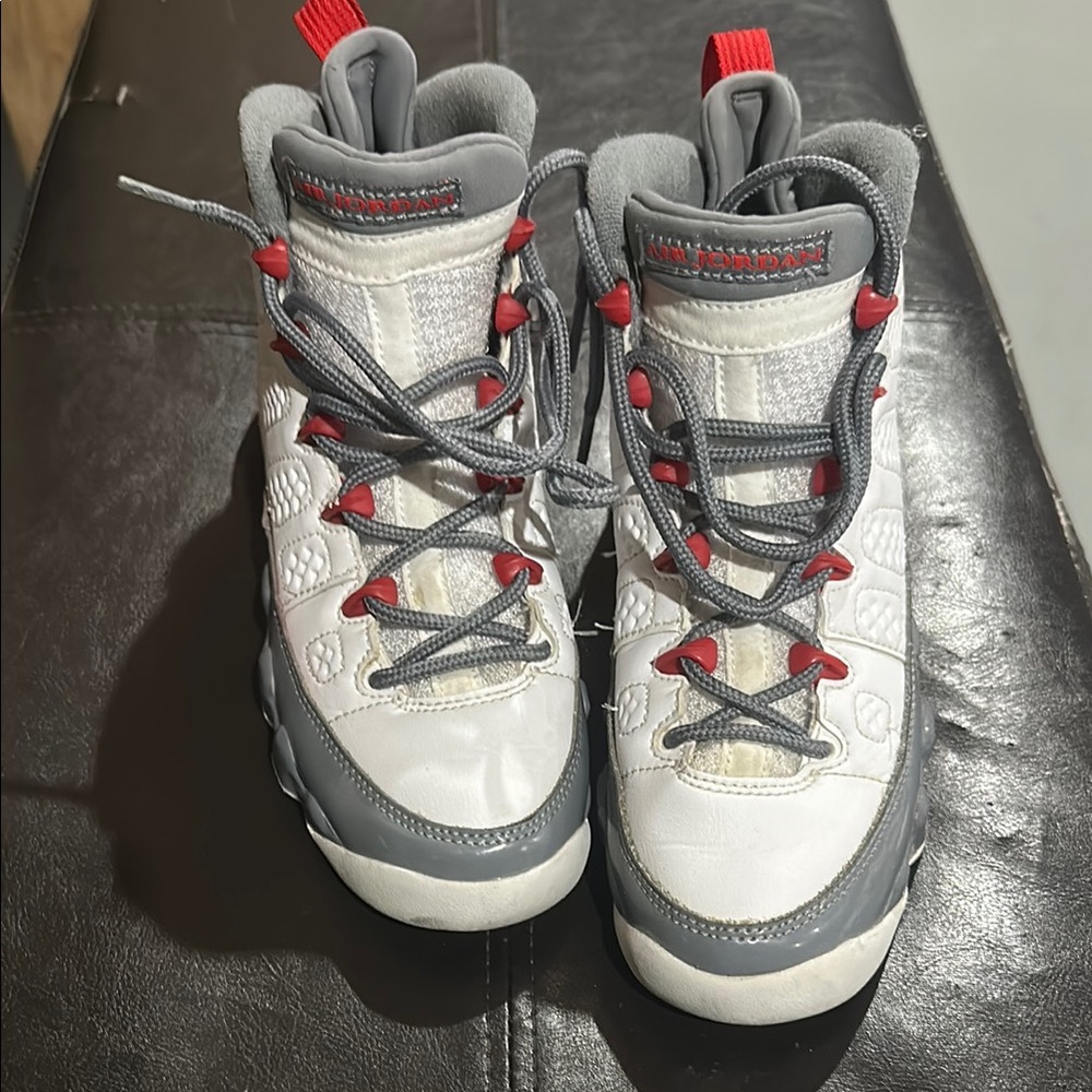 Kids White and Gray High-Top Sneakers with Red Accents
